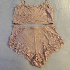 Victoria's Secret Lace Trim Sleepwear Set in Cream
